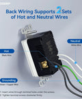 Back view of Plug And Play Twenty Amp Wall Outlet Featuring Three USB Ports With Dual Type C Outputs showing hot and neutral wiring connections.