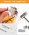 32 Piece Watch Link Removal Kit With Pro Band Replacement Tool For DIYers, 10 Spare Spring Bars And 10 Cotter Pins, Double Head Hammer, Plus 6 Extra Pins For Quick, Easy Watch Band Adjustments shown in use