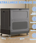 Hella Spacious Rolling Storage Totes With Snappy Lid Covers And Easy Glide Wheels Big Boy 130 Quart Plastic Organizer Bins, Extra Large Gray Bin with Dimensions 26.5 in H x 25.2 in W.