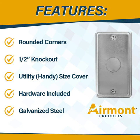 Pro Grade 4x2 Inch Utility Electrical Box And Cover Pack With Ten 1/2 Inch Knockouts, Galvanized Steel cover features