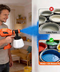 Professional Electric Paint Sprayer With 800W Motor And 1200ml Cup Includes Four Adjustable Nozzles For Three Flexible Patterns To Help You Knock Out Any Home Project Fast Without The Sweat Or Hassle spraying colorful paint indoors.