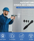 Heavy Hitter Ratchet Drill Chuck Key With Magnetic Quick Swap Heads, Universal Fit For Electric Drills And Presses, shown in use.