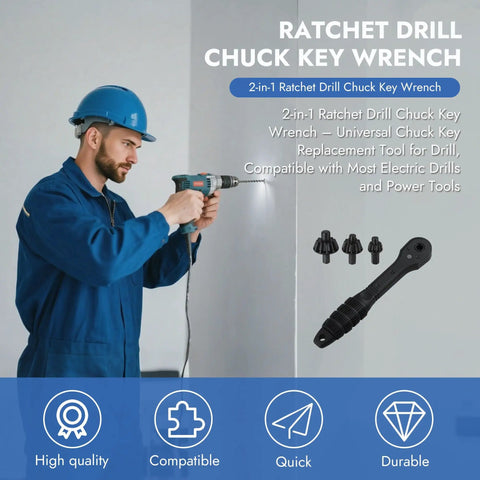 Heavy Hitter Ratchet Drill Chuck Key With Magnetic Quick Swap Heads, Universal Fit For Electric Drills And Presses, shown in use.