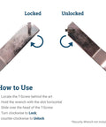 100 Pack T-Screw Security Hanging Kit With Wrench For Art And Frames, Anti Theft Hangers showing locked and unlocked position.