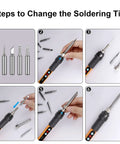 Steps to change tips on Adjustable 90W Soldering Iron Kit With LCD Temperature Display DIY Friendly 13 In 1 Soldering Gun Set.