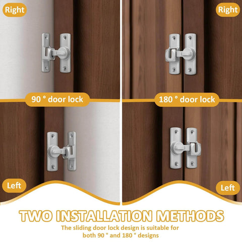 Six Pack Barn Door Lock Set For Privacy And Security Latches, 90 And 180 Degree Angles, aluminum lock on wooden doors