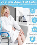 Elderly woman seated on Shower Seat Cushion For Inside Shower And Bath Chair Pad with ergonomic design for comfort.