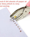 1/4 Inch Circle Hole Punch Handheld Paper Punch With Grip Handle punching paper with multiple designs, ergonomic grip shown.