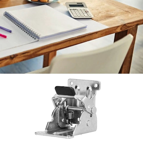 Two Pack Folding Brackets For Table And Bed Legs 90 Degree Aluminum Alloy Self Locking Foldable Hinges on wooden desk