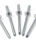 Aluminum Countersunk Blind Rivets 3/16 Inch Diameter Pop Rivets, Flush Head, shown in a set of five, side view
