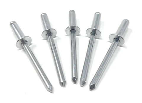 Aluminum Countersunk Blind Rivets 3/16 Inch Diameter Pop Rivets, Flush Head, shown in a set of five, side view