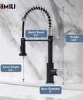 Pull Down Sprayer Kitchen Faucet With Single Hole Mount Stainless Steel Sink Faucet For Farmhouse RV Laundry Room Outdoor And Campers Black Nickel Finish, dimensions highlighted