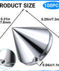 VARMDUKKE 100-pack 8mm bullet spike cone studs, silver metal, flat-back for clothing and DIY crafts