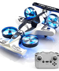Dual Mode RC Plane Car Toy For Kids Ages 4 To 12 2 In 1 Foam Jet Drone With remote, four blue propellers visible