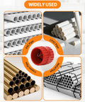 Front view of depth gauge pipe deburring kit with red center, for PVC, CPVC, copper and aluminum pipes