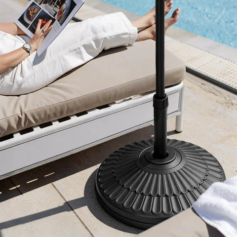 Heavy Duty 90 Lb HDPE Round Patio Umbrella Base for 1.5 to 1.9 Inch Poles Adjustable Fill Weighted Umbrella Stand by poolside