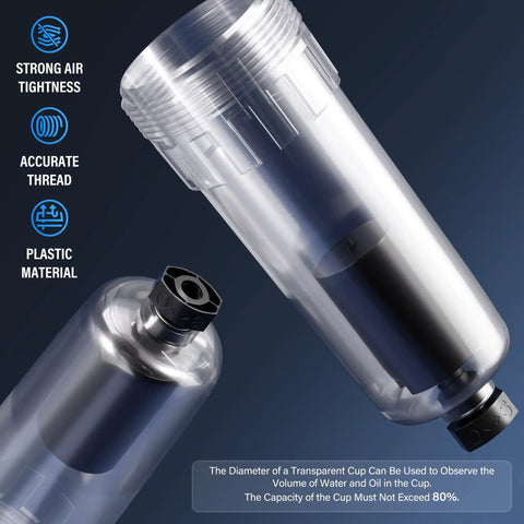 One Quarter Inch NPT Automatic Drain Air Filter And Pressure Regulator Combo with transparent plastic body and air tightness.