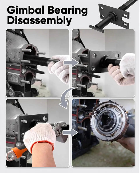 All-In-One Pro-Grade Gimbal Bearing Puller And Installer Kit detail showing tool usage for boat gimbal bearing disassembly