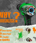20V Brushless Cordless Drill Kit With Hammer Mode showing brushless motor advantages over brushed motor