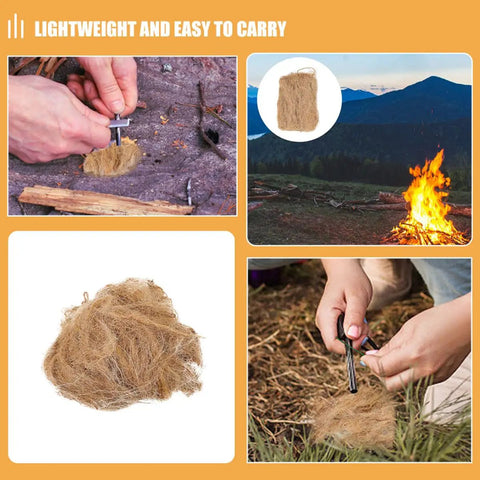 Natural Jute Fire Starters 6 Pack for Camping and Backpacking Grab and Go Campfire Ignition Kit with Durable Jute Fiber