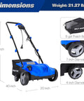 Powerful Dethatcher Scarifier For Lawns With 12 Amp Copper Motor 1500W, 13 Inch Raking Width, 8 Gal Thatch Bag, 2 In 1 Machine