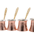 Hammered Copper Coffee Pot Set Of 5 For Stovetop Brewing Cezve Ibrik Briki One To Five Cups With Metal Handle Greek Arabic Style