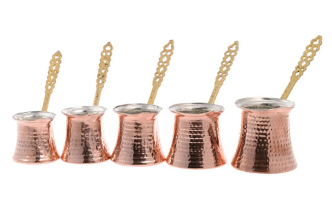 Hammered Copper Coffee Pot Set Of 5 For Stovetop Brewing Cezve Ibrik Briki One To Five Cups With Metal Handle Greek Arabic Style