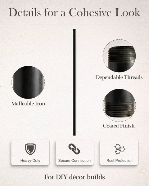 Half Inch By Twenty Four Inch Black Malleable Iron Pipe Nipples Fittings Ten Pack Threaded Both Ends With Rust Preventive Coating details