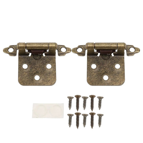 Self Closing Cabinet Hinge 1/2 Inch Overlay Bronze Finish with screws and pads, humidity resistant hardware for RVs, boats, kitchens.