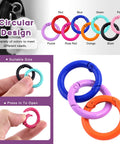 32Pcs 8 Colors 25mm 1 Inch Round Spring O Rings Assortment Kit with carbon steel snap hooks in red, blue, green, pink.
