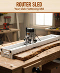 Router Sled For Flattening Slabs 48 Inch With HDPE Benchtop Slab Flattening Jig Adjustable Trimming Planing Machine shown in workshop.