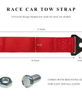 Heavy Duty Nylon Tow Strap For Cars And Trucks 2205 Pound with red strap, black mounting hole, and hardware.