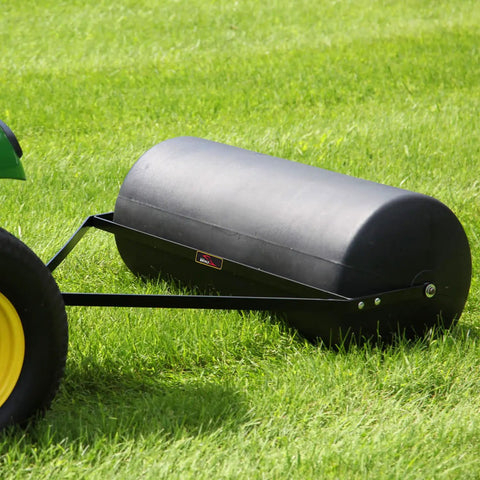 Tow Behind Lawn Roller 690 Lb Capacity With Easy Turn Plug, 36 Inch Wide Poly Drum, Flat Black Finish For Big Yards