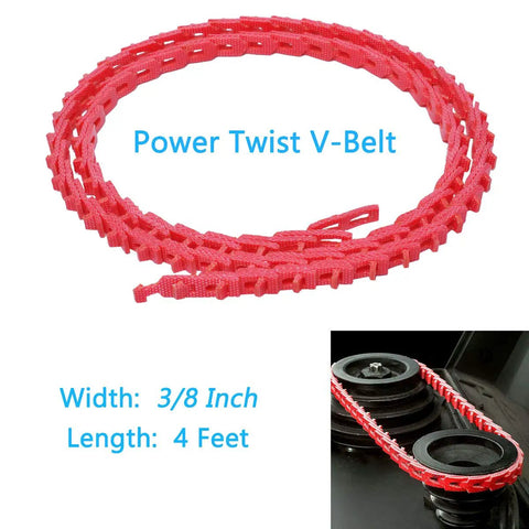 Three Eighths Inch By 4 Foot Z Type Adjustable Link V Belt 3L shown coiled and installed on machinery pulleys.
