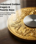 Heavy Duty Lazy Susan Turntable With Silent Bearings featuring embossed golden dragon and phoenix design on the base.