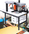 Portable Edge Bander For Woodworking With Double Sided Adhesive System shown with speed adjustment features in workshop setup
