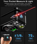 Solid Build Clip On Flashlight Featuring Straight Shooting Laser Distance Meter And Dope White Red Beams Usb C Rechargeable Magnetic Work Light With Plug And Play Operation For Emergency Prep And Weekend Diy Chores close-up showing precision laser and digital screen.