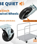 Beefed Up Heavy Duty 36x24 Inch Steel Panel Cart with 4x5 inch swivel wheels, removable handrails, and brakes for plywood and drywall.