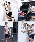 Man using Telescopic Ladder For Home And Outdoor Use 10.5 Feet Aluminum Extension Ladder With Non Slip Feet, carrying and setting up.