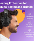 Hearing Protection Ear Muffs With 31 dB Noise Reduction For Shooting Lawn Mowing DIY And Construction worn by adult male
