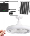 Badass Solar Ceiling Fan With Bright Led Light Pull String Switch Three Speed Modes IP65 Weather Proof Setup for outdoor use.