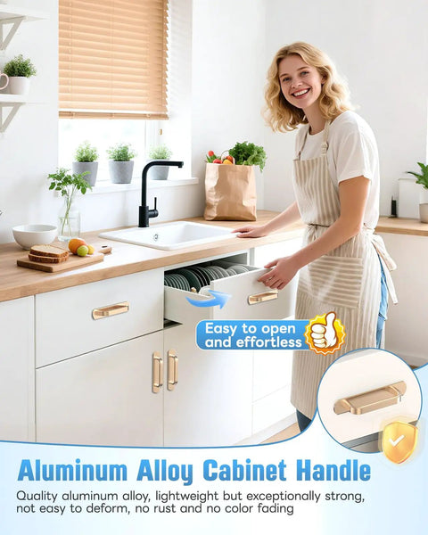5.7 Inch Self Adhesive Cabinet Handle Stick On Aluminum Barn Door Pull for Closet Kitchen Cupboard Drawer Window Glass Door No Drill Easy Peel And Stick Gold Finish Set Of 2 installed on kitchen cabinets