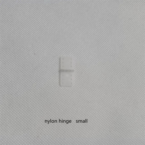 Small nylon hinge for RC airplane models, part of 16 pack durable fixed wing hinge set for aileron, rudder, and elevator.