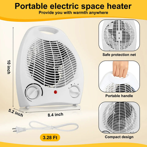 2 Pack 1500W Small Space Heaters, Portable Desk Heaters With Three Modes, Overheat Protection, White Finish, Adjustable Thermostat For Home