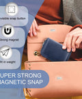 Dead Simple Hidden Magnetic Snaps For Clothing And Purses Measuring One Point Five By One Inch Transparent PVC Edges Reliable Sewing Buttons Tight Closure For Everyday Repairs And Smooth DIY Projects in a purse.