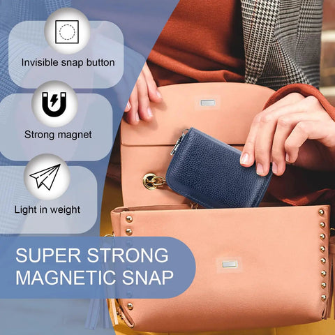 Dead Simple Hidden Magnetic Snaps For Clothing And Purses Measuring One Point Five By One Inch Transparent PVC Edges Reliable Sewing Buttons Tight Closure For Everyday Repairs And Smooth DIY Projects in a purse.
