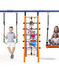 Backyard Swing Set With 700 Lb Capacity Six In One Outdoor Kids Playset With Heavy Duty Metal Frame and kids playing