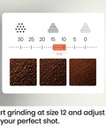 Next Level No Sweat Home Espresso Machine Built Around Conical Burr Grinder grind size indicator showing options 30 to 0.