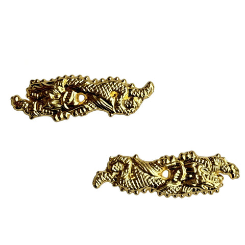 Metal Alloy Menuki Tsuka Fitting For Katana Wakizashi And Tanto, dragon-themed, decorative handle ornament in gold finish.