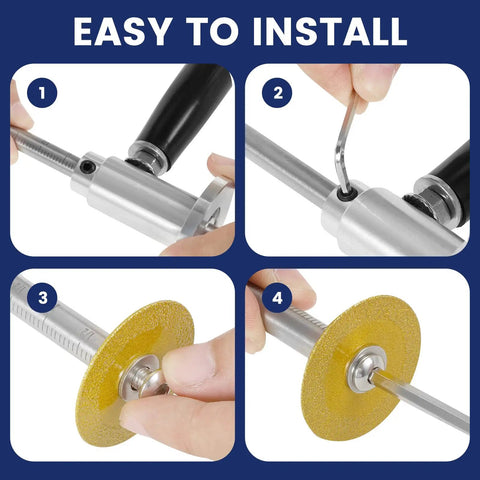 Step-by-step installation of Knockdown Inside Pipe Cutter Kit For Cordless Drills with stainless steel and diamond blades.